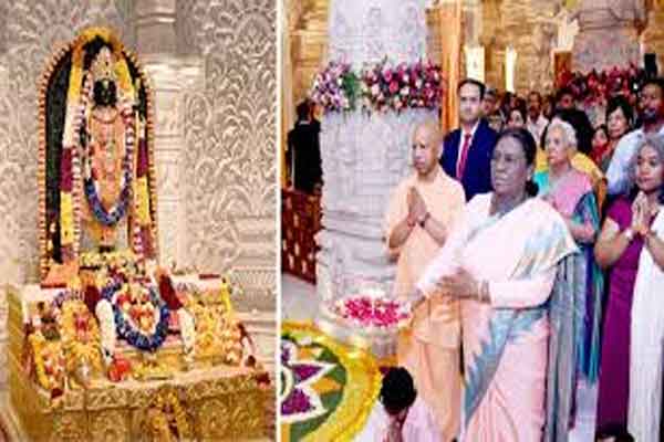 राष्ट्रपति द्रौपदी मुर्मू ने चैत्र नवरात्रि के प्रथम दिन श्रीराम जन्मभूमि मंदिर में श्रीराम यंत्र की स्थापना की