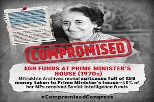 भाजपा का आरोप, इंदिरा गांधी, कांग्रेस ने सीआईए-केजीबी से पैसे लिये, 40 फीसदी सांसद सोवियत पेरोल पर थे