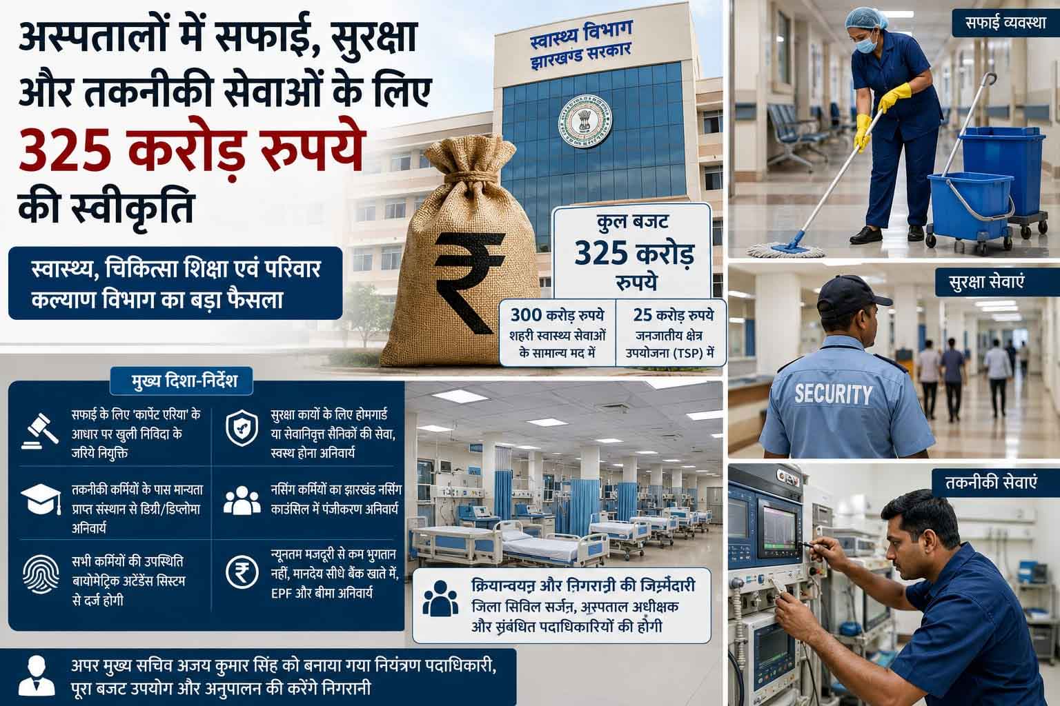 झारखंड के अस्पतालों में सफाई, सुरक्षा और तकनीकी सेवाओं के लिए 325 करोड़ रुपये की स्वीकृति