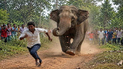 Ramgarh News : शावक को देखने जुटी भीड़ से भड़की हथिनी, युवक को कुचलकर मार डाला