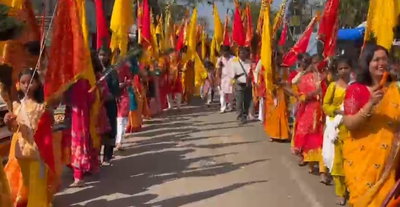 गिरिडीहः श्याम की भक्ति में सराबोर हुआ शहर, 1500 भक्तों ने निकाली भव्य निशान यात्रा