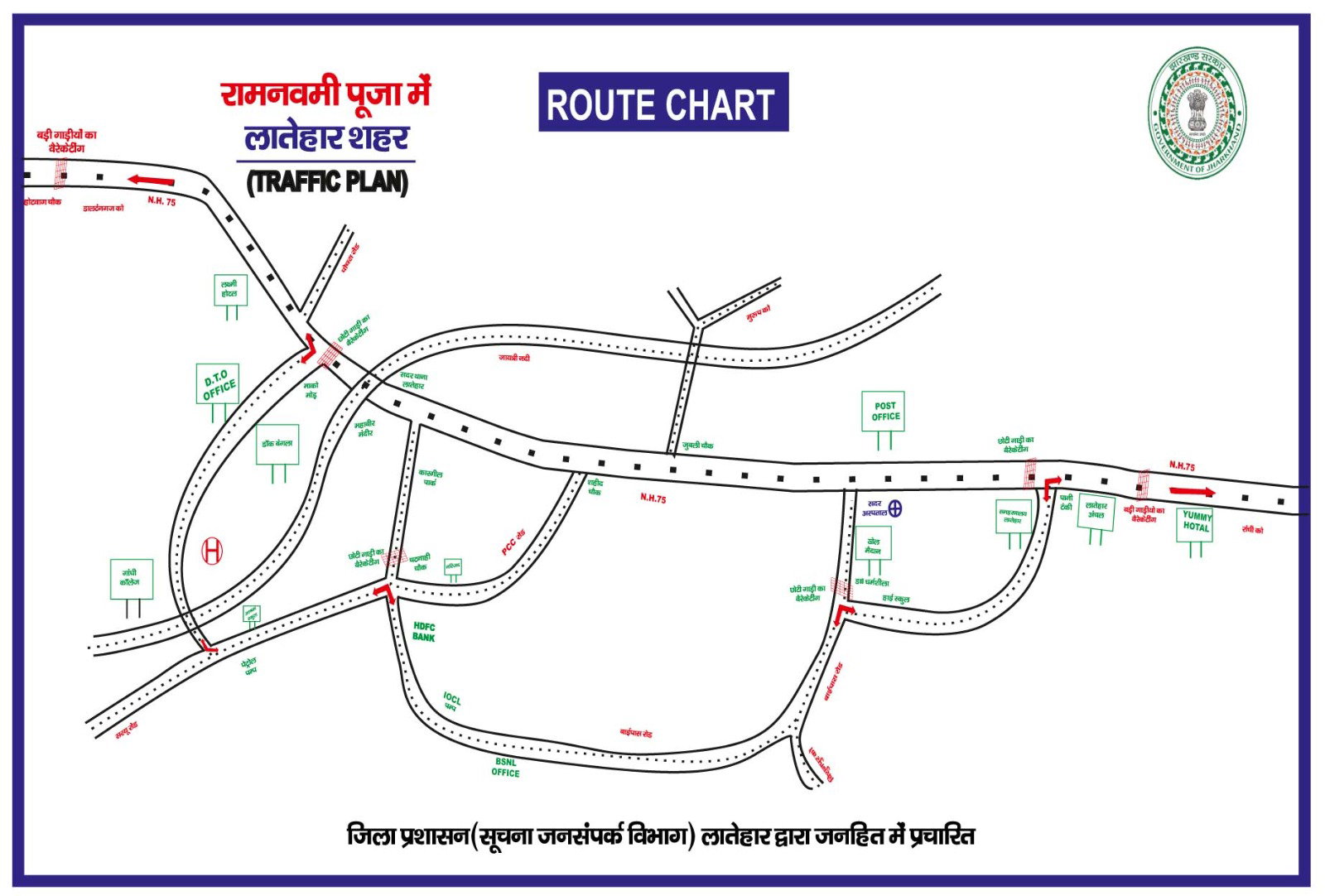 लातेहारः रामनवमी पर शहर के ट्रैफिक रूट में बदलाव, बड़े वाहनों को नो एंट्री