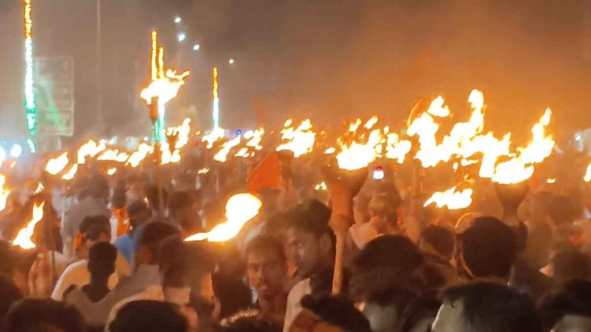 flaming torches