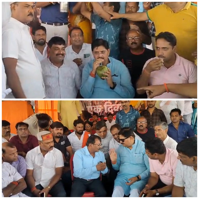 Dhanbad News: विधायक राज सिन्हा ने नारियल पानी पीकर खत्म किया धरना