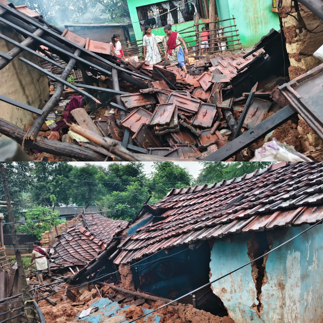 Chaibasa: टंकीसाई में भारी बारिश से दो परिवारों के घर ढहे, पीड़ितों के सामने सिर छुपाने का संकट