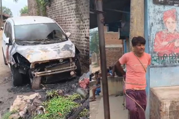 Giridih News: गांव में आगजनी करने वाले को ग्रामीणों ने पकड़ पोल से बांधा