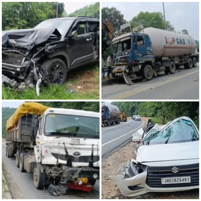 Ramgarh News :  चुट्टूपालू घाटी में टेलर ने दो कारों को रौंदा, सभी बाल-बाल बचे