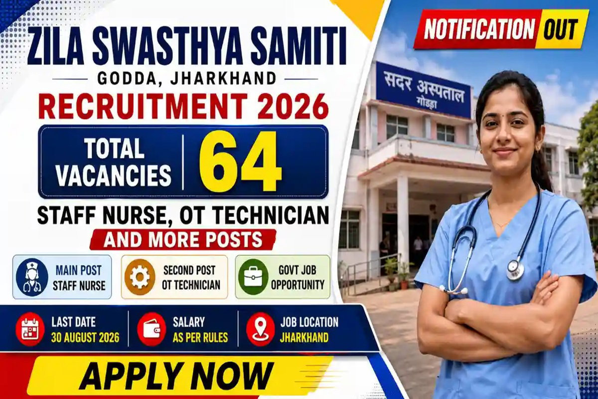 Godda :  जिला स्वास्थ्य समिति में 64 पदों पर भर्ती, 10 हजार से 49,500 रुपये तक मानदेय,  30 तक करें आवेदन