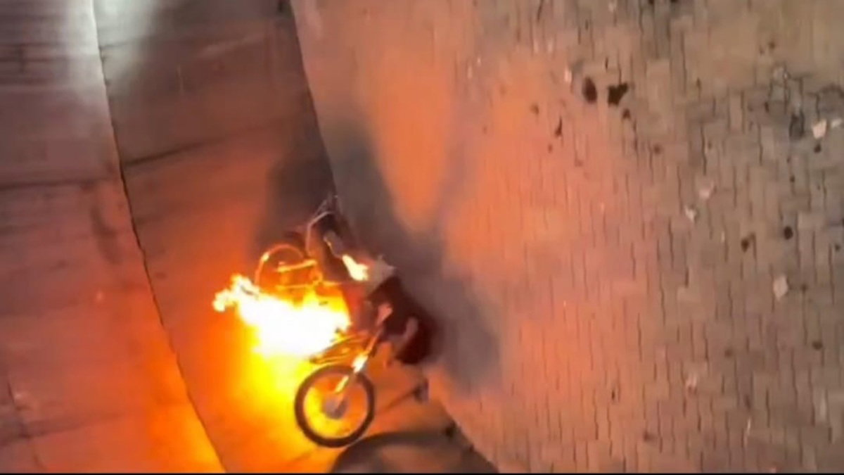 Motorcycle catches fire