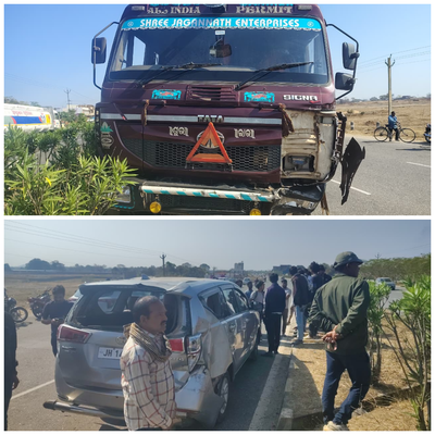 रांची :  मतगणना स्थल से 100 मीटर दूर ट्रक-इनोवा की टक्कर, अफरातफरी और सड़क जाम