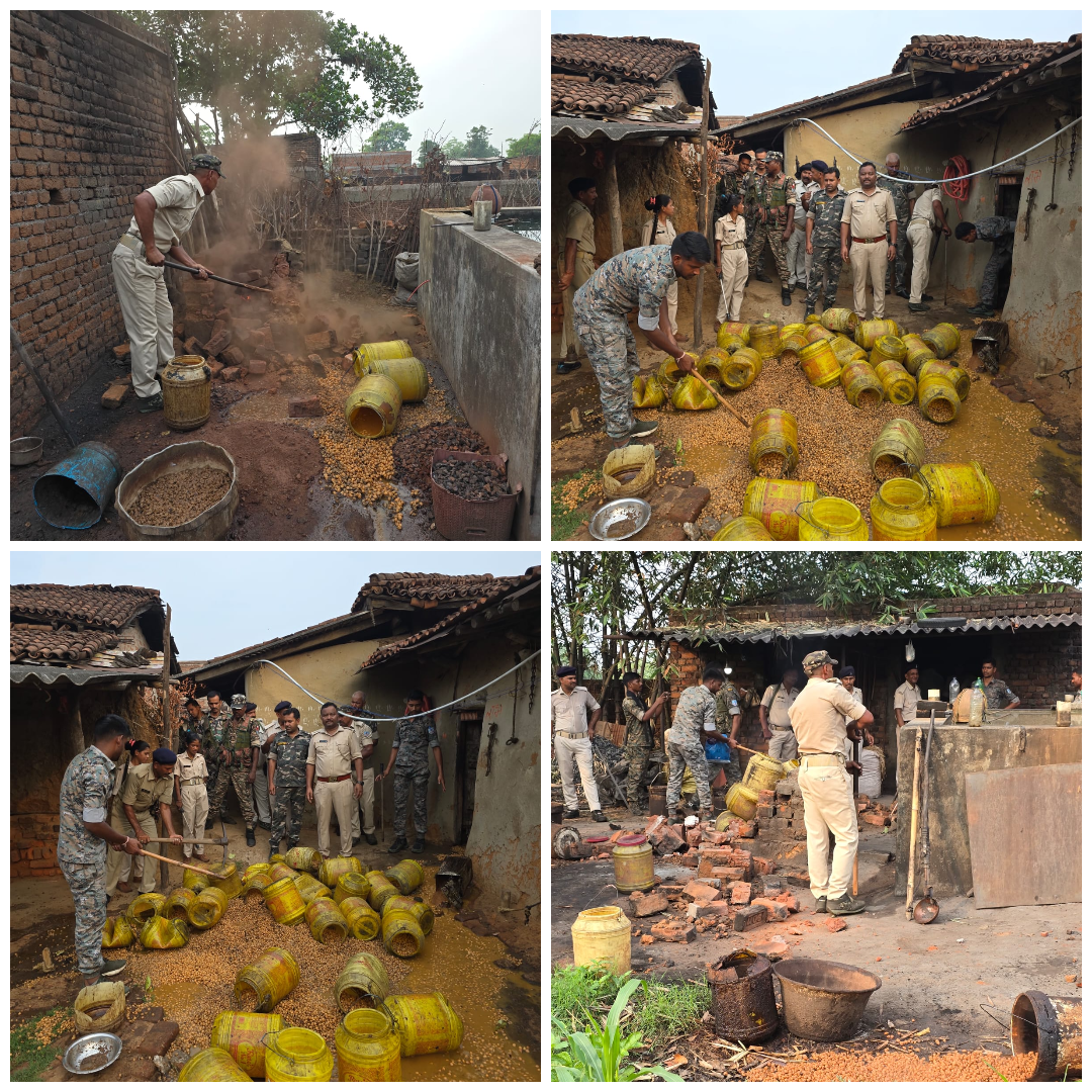 Giridih News :  उत्पाद विभाग व पुलिस की संयुक्त कार्रवाई, 4000 किलो जावा महुआ नष्ट, 300 लीटर अवैध शराब भी जब्त