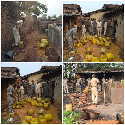 Giridih News :  उत्पाद विभाग व पुलिस की संयुक्त कार्रवाई, 4000 किलो जावा महुआ नष्ट, 300 लीटर अवैध शराब भी जब्त