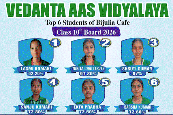 Ranchi News : वेदांता AAS विद्यालय ने 10वीं बोर्ड परीक्षा में हासिल की 100% सफलता